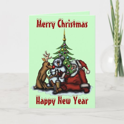 Grappige kerst drink feest cartoon art card feestdagen kaart (Voorkant)