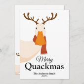 Grappige kerst eend draagt herten gewei feestdagenkaart (Voorkant / Achterkant)