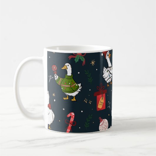 Grappige Kerst Eenden Naadloos Patroon Koffiemok (Links)