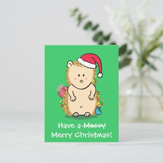 Grappige kerst egel groet feestdagenkaart (Staand voorkant)