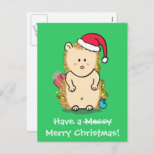 Grappige kerst egel groet feestdagenkaart (Voorkant / Achterkant)