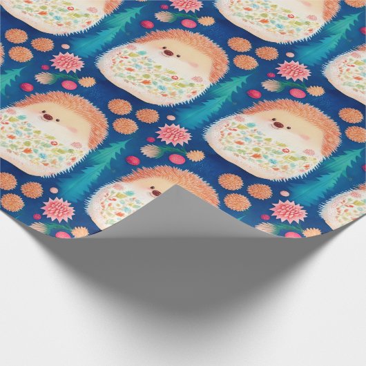 Grappige kerst egels cadeaupapier (Hoek)