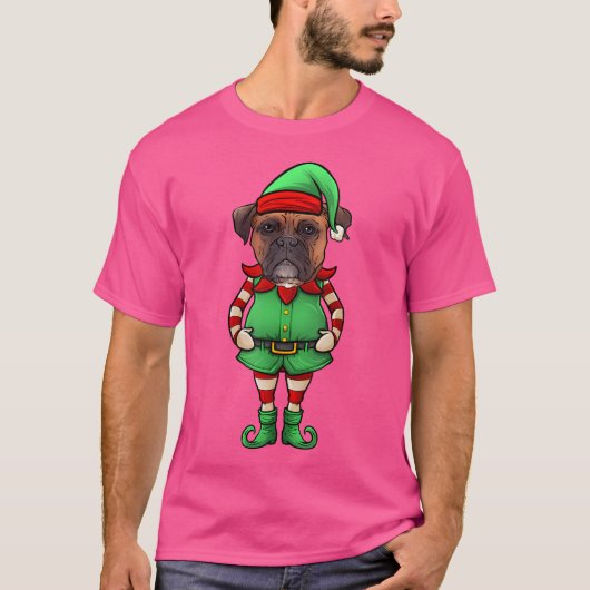 Grappige Kerst Elf Boxer Hond T-shirt (Voorkant)