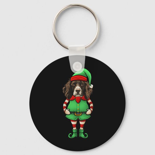 Grappige Kerst Elf Engelse Springer Spaniel Hond Sleutelhanger (Voorkant)