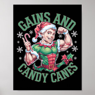 Grappige Kerst Elf Gym Workout Spieren En Candy Ca Poster