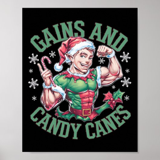 Grappige Kerst Elf Gym Workout Spieren En Candy Ca Poster (Voorkant)