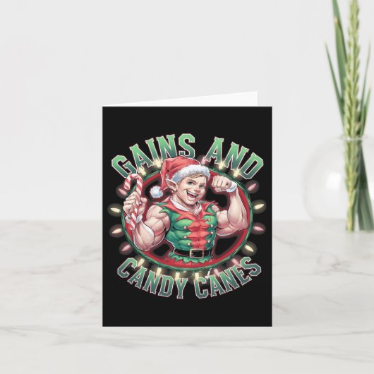 Grappige kerst elf gym workout winsten en Snoep ca Kaart (Voorkant)