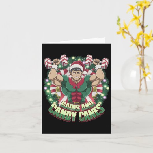 Grappige kerst elf gym workout winsten en Snoep ca Kaart (Gele Bloem)