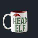 Grappige kerst elf Mok<br><div class="desc">Koop dit kerstcadeau met de grappige ondertitel,  Head Elf,  met een pet voor de kerstman bovenaan.</div>