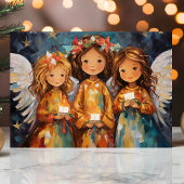 Grappige kerst engelen met kaarsen feestdagen kaart