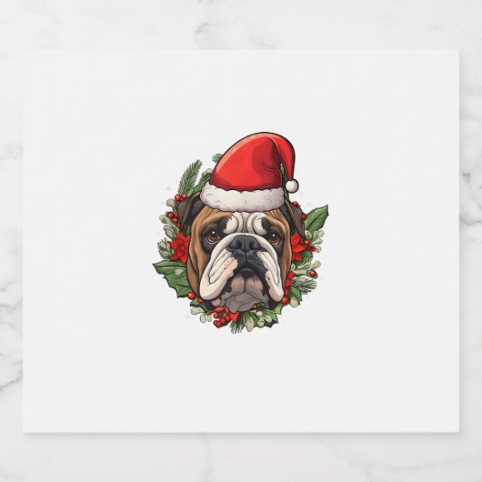 Grappige kerst Engelse Bulldog Sparkling Wijnetiket (Enkel label)