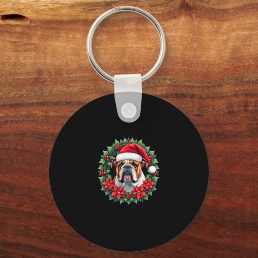 Grappige kerst Engelse Bulldog Tanktop Sleutelhanger (Voorkant)