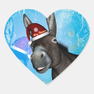 Grappige kerst ezel met kerst pet hart sticker