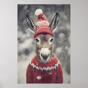 Grappige Kerst Ezel Print Retro Winter Dier