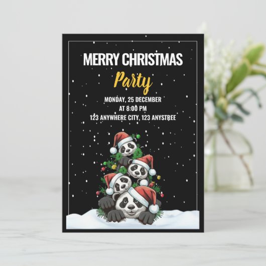 Grappige kerst feest uitnodiging, Panda kerst Kaart (Staand voorkant)