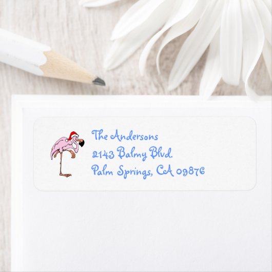 Grappige kerst flamingo adreslabel etiket (Insitu)