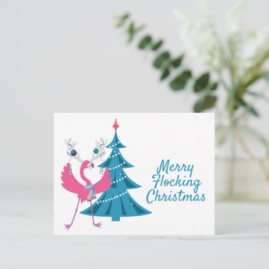 Grappige Kerst Flamingo Rendier Kerstgroet Briefkaart (Staand voorkant)