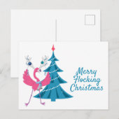 Grappige Kerst Flamingo Rendier Kerstgroet Briefkaart (Voorkant / Achterkant)