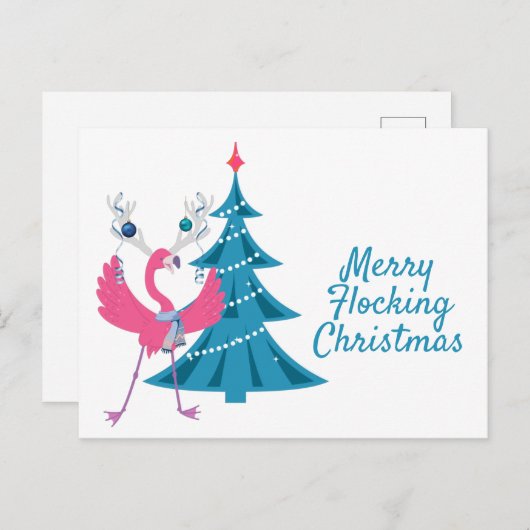 Grappige Kerst Flamingo Rendier Kerstgroet Briefkaart (Voorkant / Achterkant)