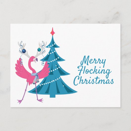 Grappige Kerst Flamingo Rendier Vakantie Groet Briefkaart (Voorkant)