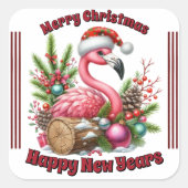 Grappige kerst flamingo vierkante sticker (Voorkant)
