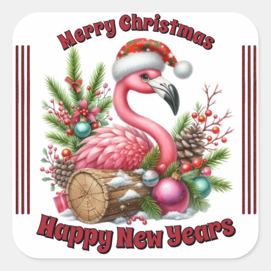 Grappige kerst flamingo vierkante sticker (Voorkant)
