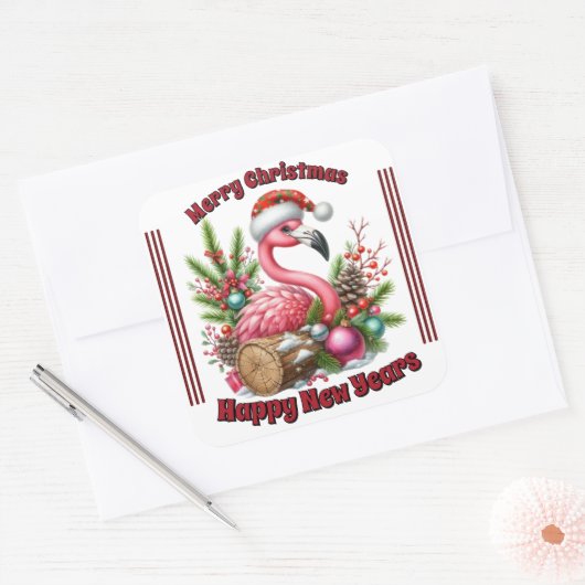 Grappige kerst flamingo vierkante sticker (Envelop)