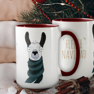 Grappige Kerst 'Fleece Navidad' Llama Cartoon Mok