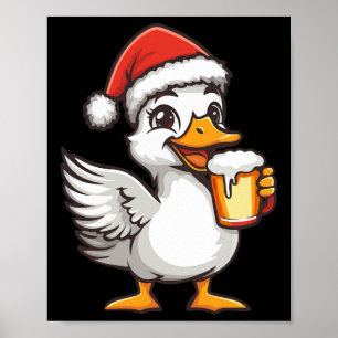 Grappige kerst gans met bier strip poster