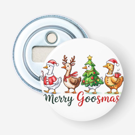 Grappige kerst Gekke gans Button Flesopener (Voorkant)