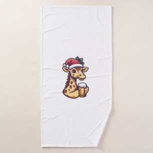 Grappige kerst Giraffe met bierstrip Badhanddoek