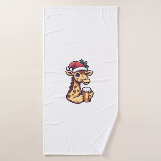 Grappige kerst Giraffe met bierstrip Badhanddoek (Badhanddoek)
