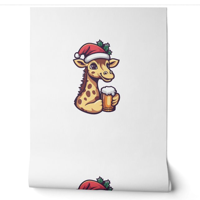 Grappige kerst Giraffe met bierstrip Behang (Afrollen)