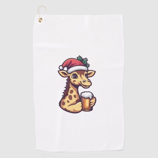 Grappige kerst Giraffe met bierstrip Golfhanddoek (Voorkant)