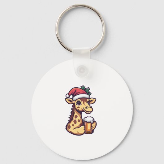 Grappige kerst Giraffe met bierstrip Sleutelhanger (Voorkant)