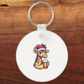 Grappige kerst Giraffe met bierstrip Sleutelhanger (Voorkant)