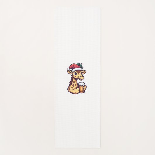 Grappige kerst Giraffe met bierstrip Yogamat (Voorkant)