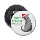 grappige kerst grijs kat button flesopener (Voorkant)