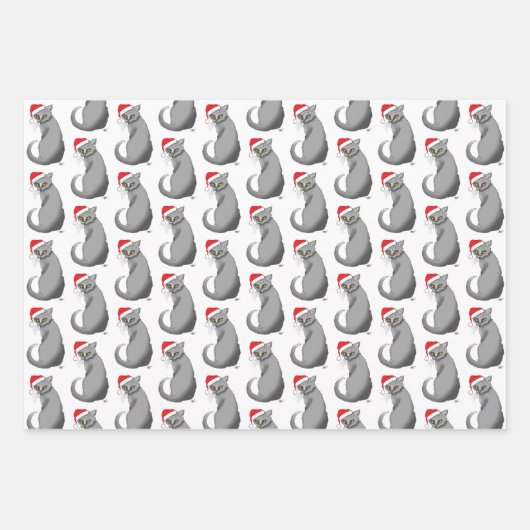 Grappige Kerst Grijze Kat Inpakpapier Vel (Voorkant 3)