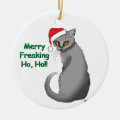 Grappige Kerst Grijze Kat Keramisch Ornament (Voorkant)