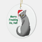 Grappige Kerst Grijze Kat Keramisch Ornament (Links)