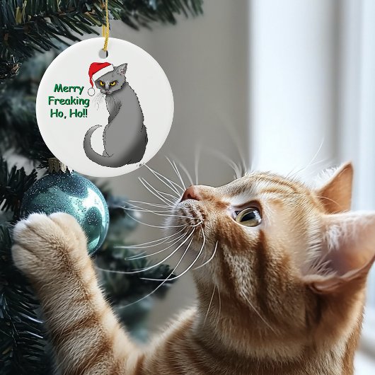 Grappige Kerst Grijze Kat Keramisch Ornament