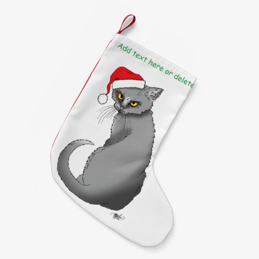 Grappige Kerst Grijze Kat Kleine Kerstsok (Voorkant (Hangend))