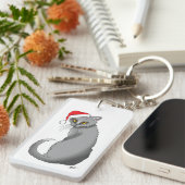 Grappige Kerst Grijze Kat Sleutelhanger (Voorkant Rechts)
