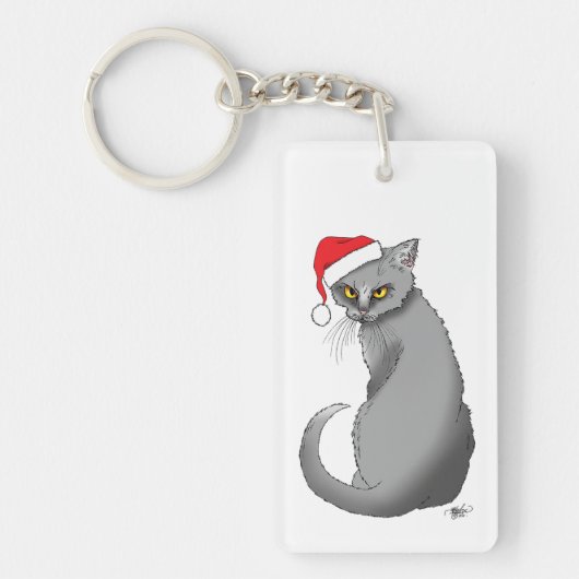 Grappige Kerst Grijze Kat Sleutelhanger (Voorkant)