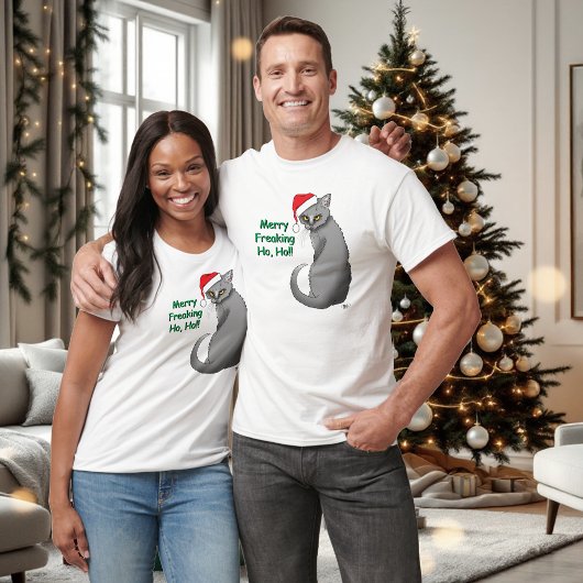 Grappige Kerst Grijze Kat T-shirt
