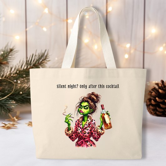 Grappige kerst Grumpy Green Furry Vrouwen Grote Tote Bag