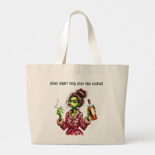 Grappige kerst Grumpy Green Furry Vrouwen Grote Tote Bag (Achterkant)