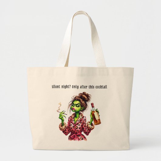 Grappige kerst Grumpy Green Furry Vrouwen Grote Tote Bag (Voorkant)