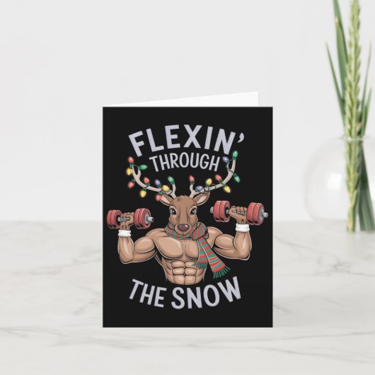 Grappige Kerst Gym Workout Rendier Flexin Kaart (Voorkant)